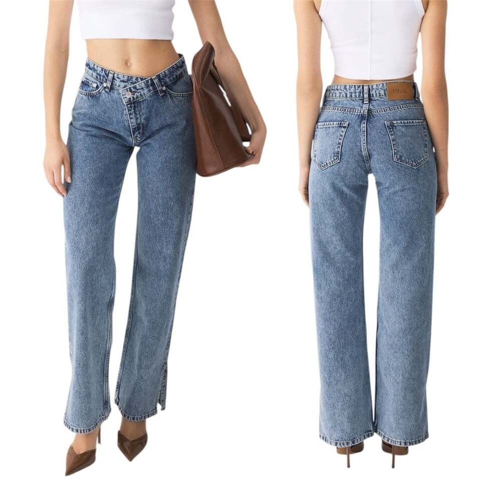 PIRAL Cross Button Straight Fit Jeans, size 6